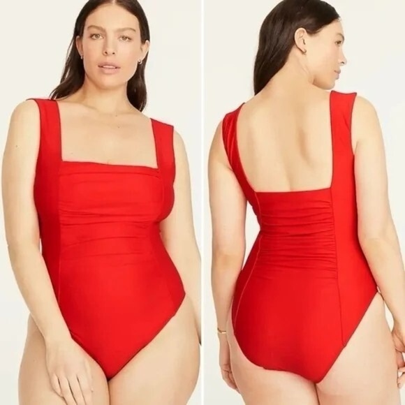 J.Crew Ruched Squareneck One-Piece Swimsuit in Bright Cerise Size 14 New NWT - Picture 1 of 6